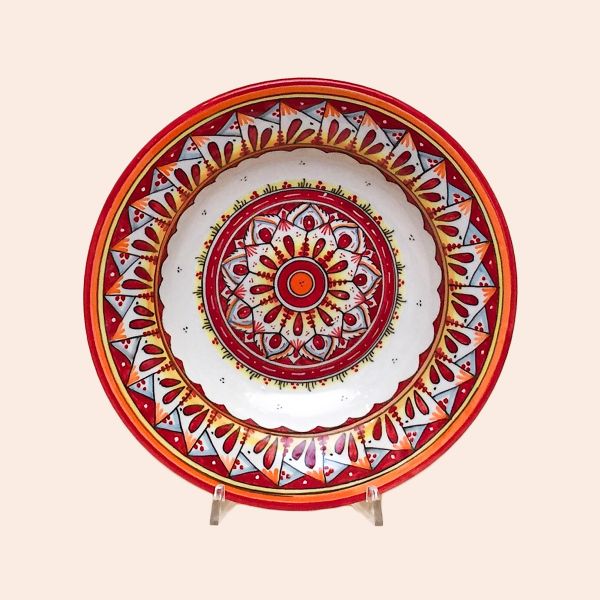 SET OF SOUP-PASTA PLATES OF CM.25 DIAMETER; DESIGN:GEOMETRIC - RED